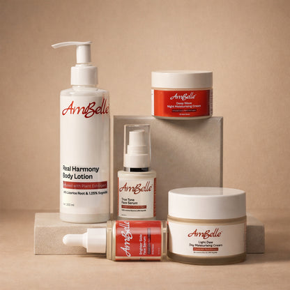 AmBelle Complete Range: Day Moisturiser, Night Moisturiser, Body Lotion, Brightening Serum, Even Skin Tone Serum