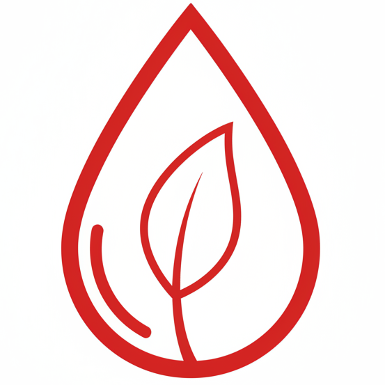 red outline icon on a white background - leaf within a drop