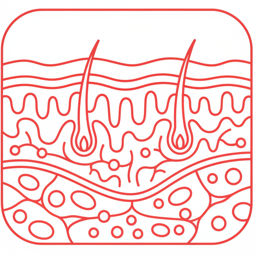 white background red outline icon of a layer of skin (cross section view) with no text